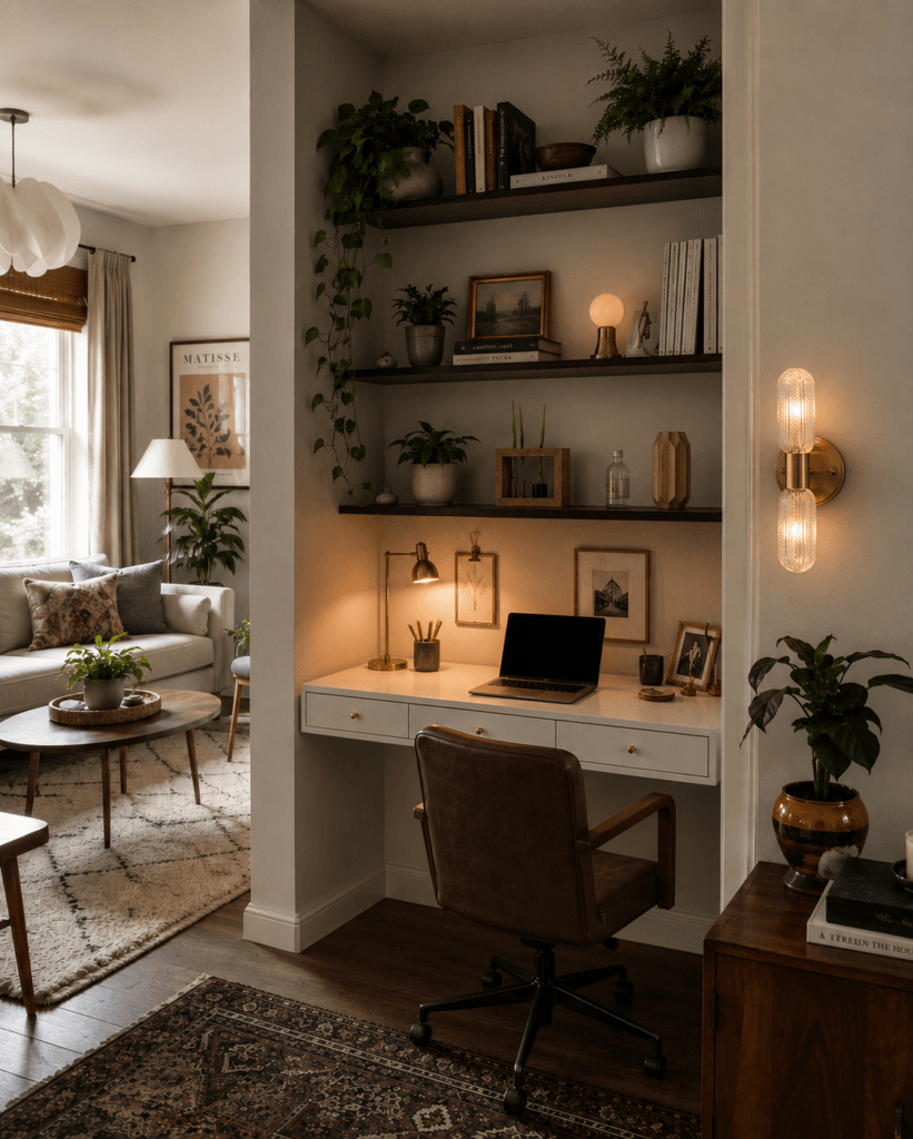 Bureau alcôve et ambiance chaleureuse