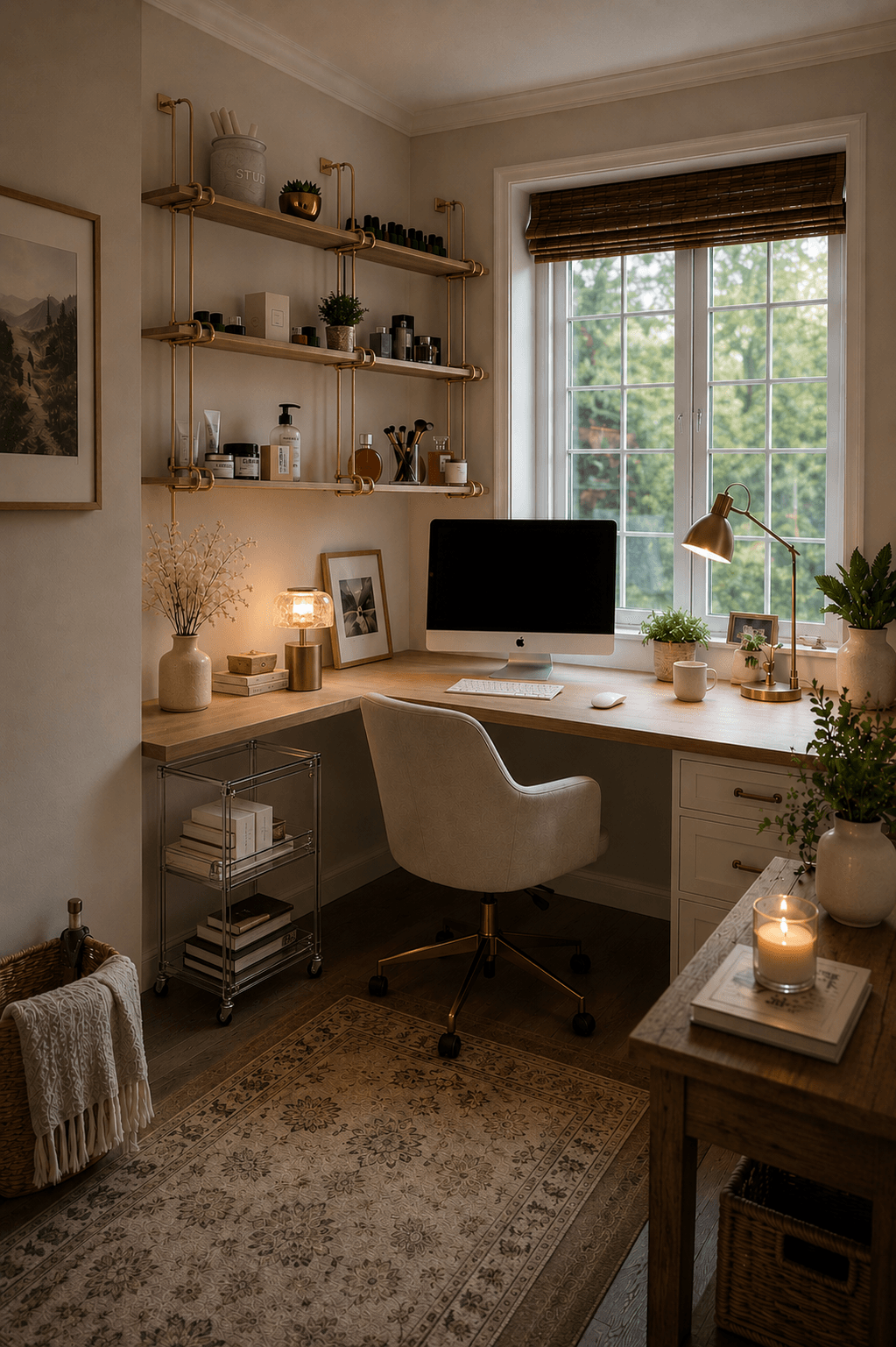 Bureau cosy et lumineux avec plantes