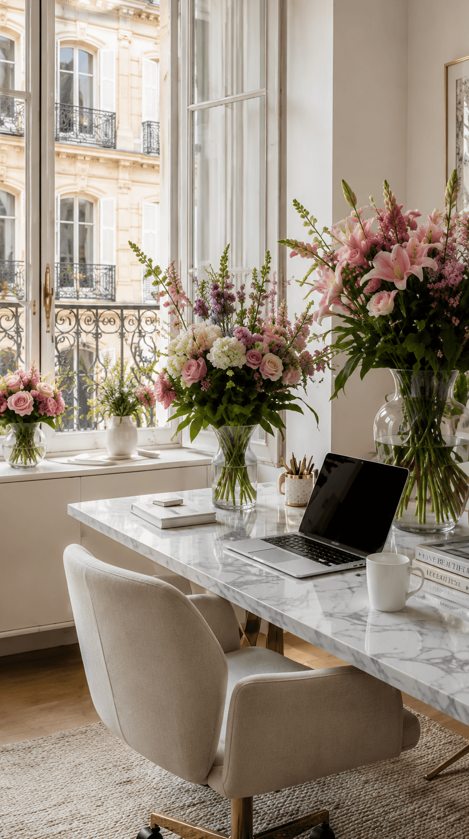 Bureau élégant avec lumière naturelle home office plants
