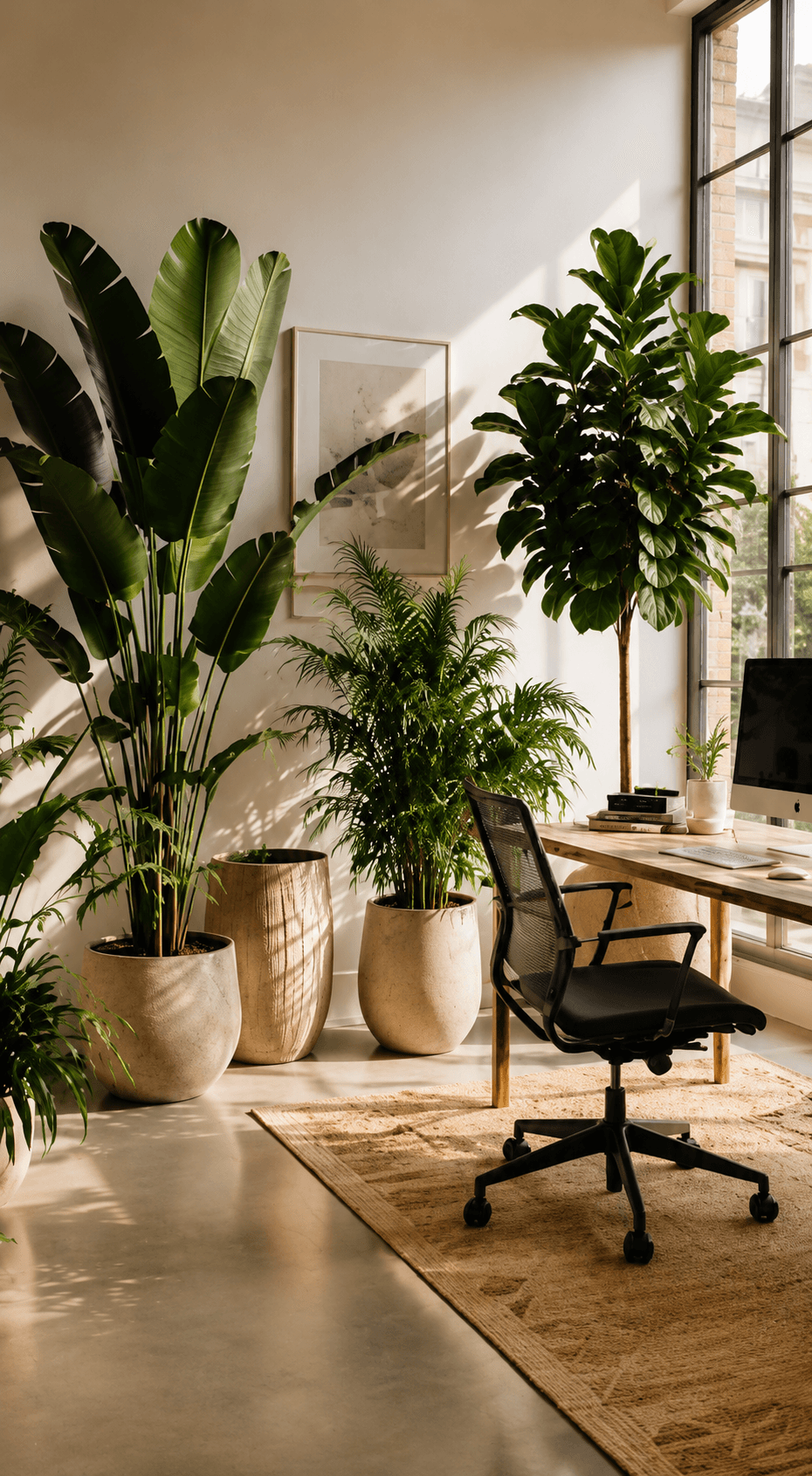 Bureau lumineux et végétation apaisante home office plants