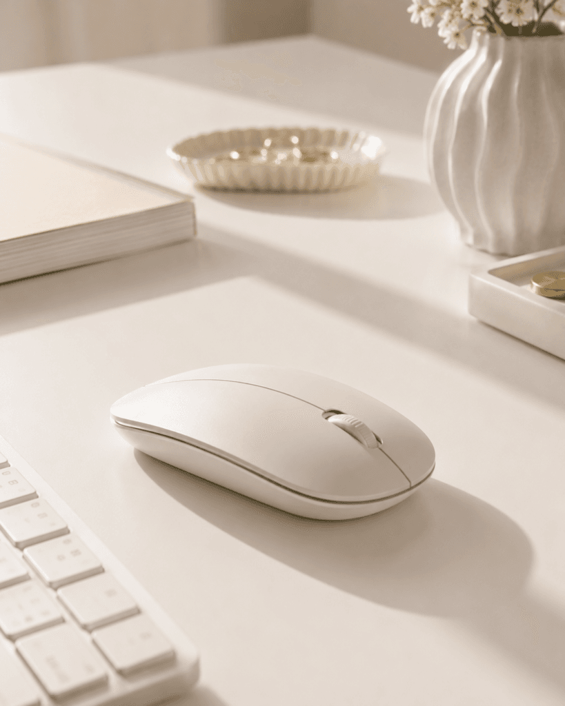 Bureau minimaliste en lumière douce