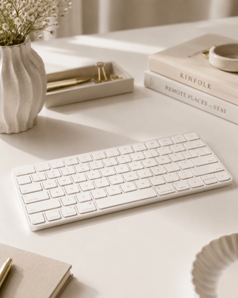 Bureau minimaliste et élégant avec clavier