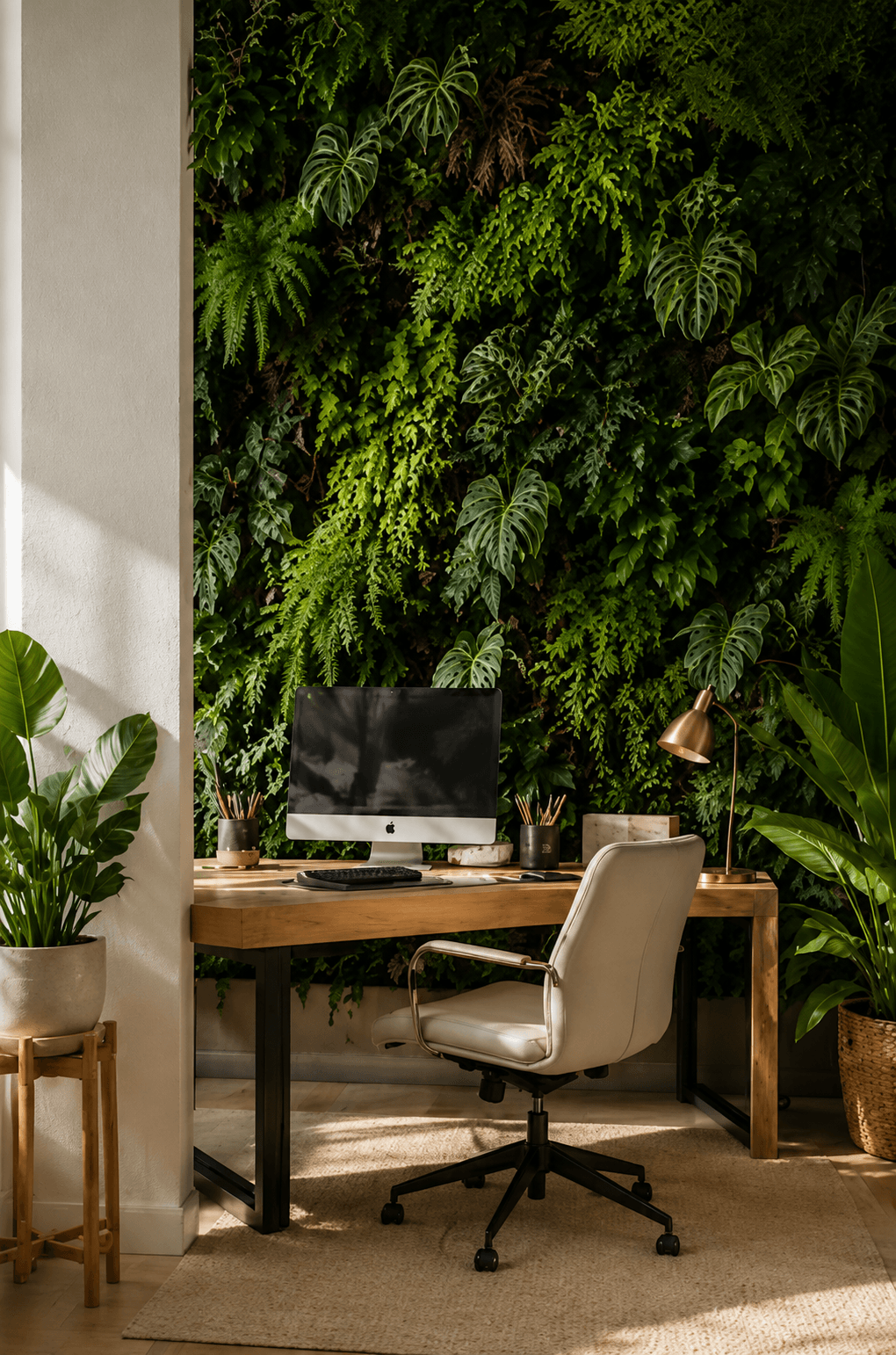 Bureau moderne avec mur végétal home office plants