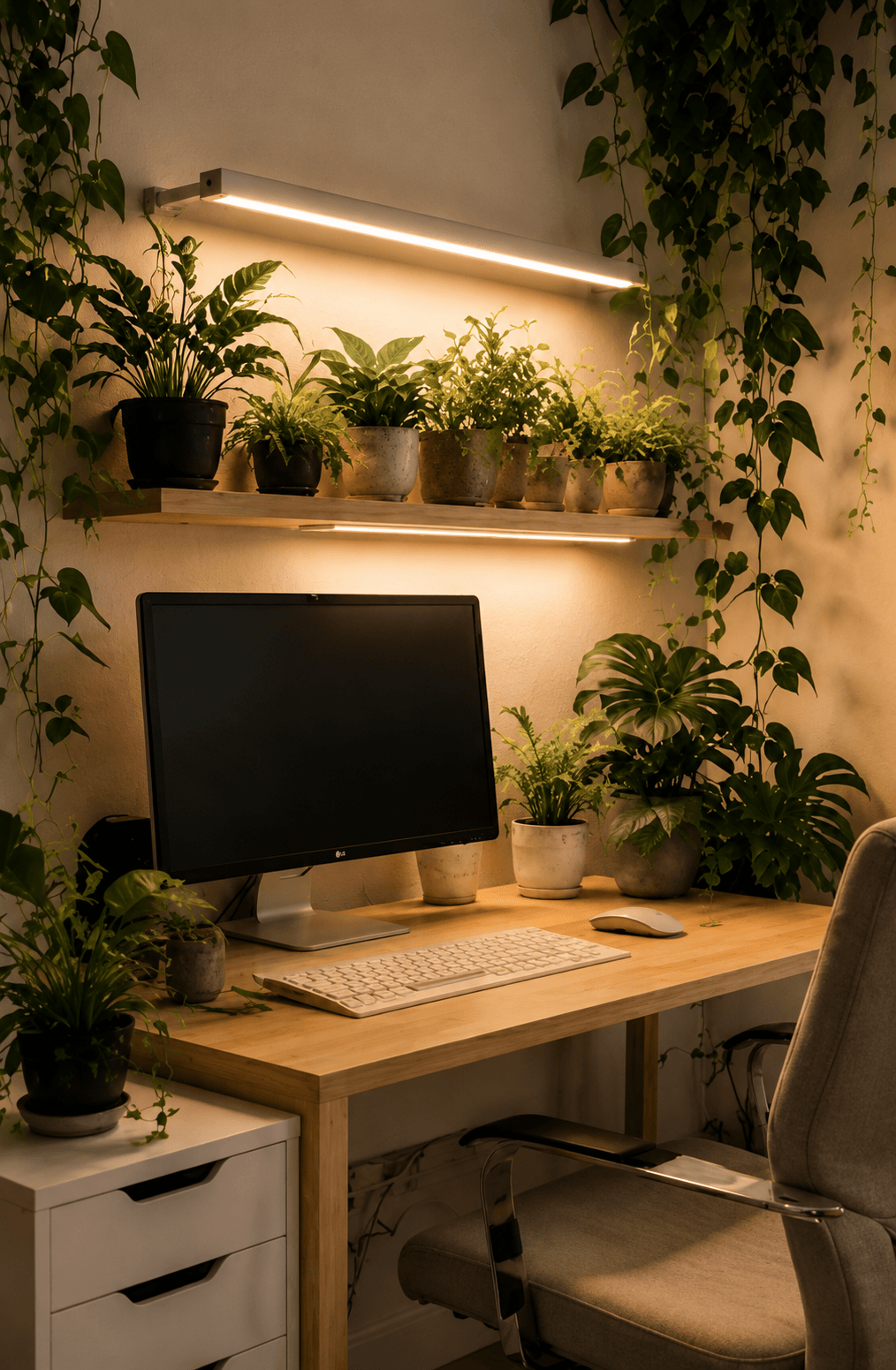 Coin bureau cosy et verdoyant home office plants