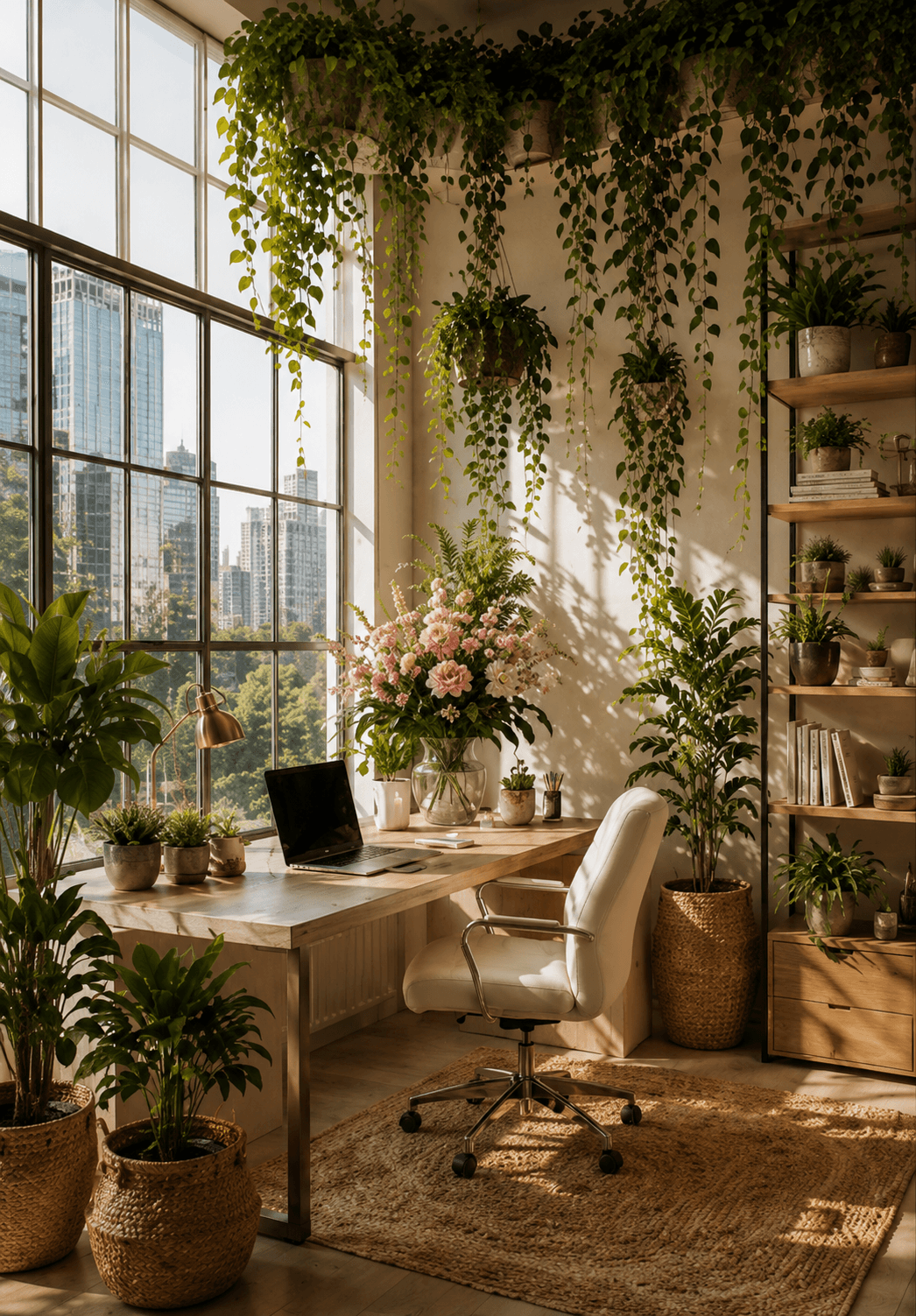 Coin bureau lumineux et végétalisé home office plants